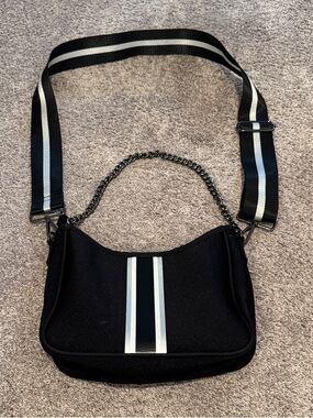 Haute Shore Black Crossbody Bag with Stripe Detail